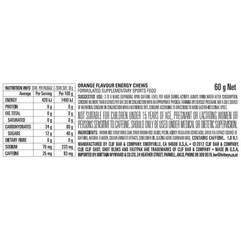 CLIF Bloks - Orange (+ Caffeine) 60g