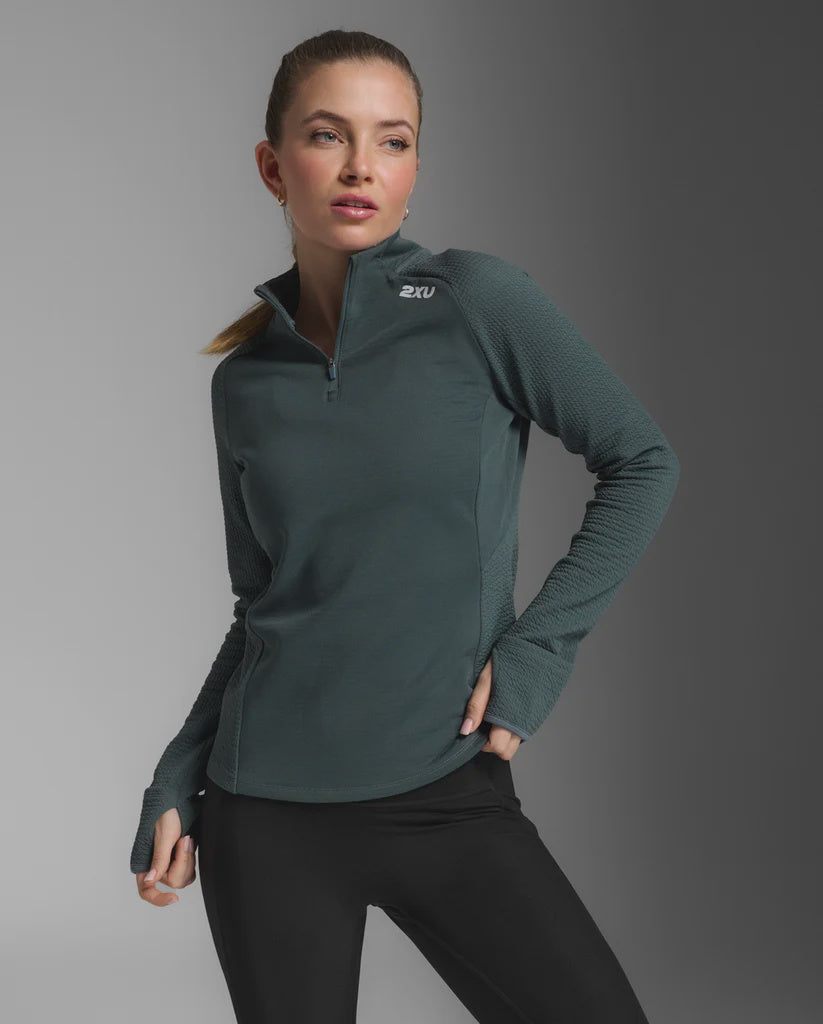 2XU Ignition Hyper-Haptic 1/4 Zip Dark Sage Womens