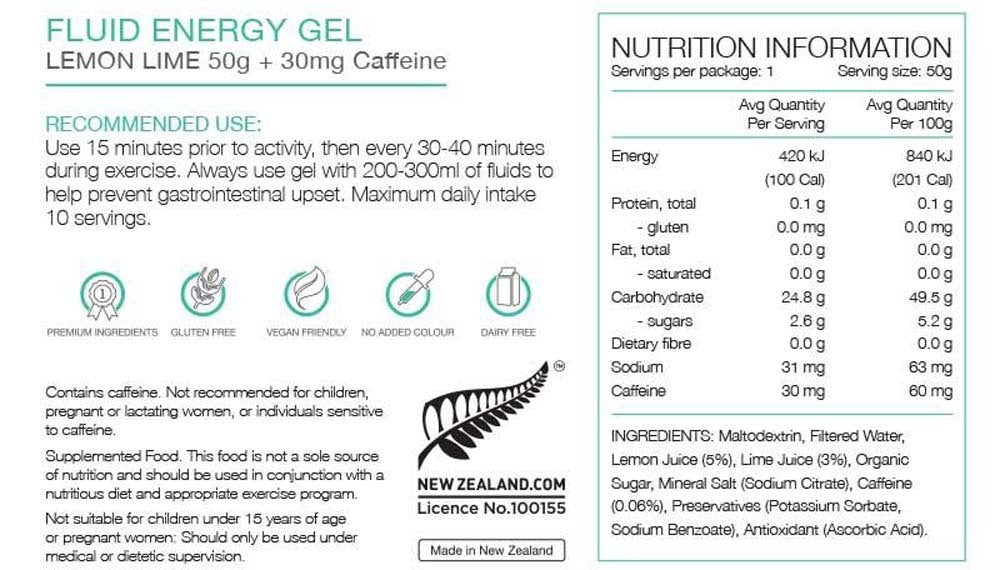 Pure Fluid Energy Gel - Lemon and Lime (+ Caffeine) 50g