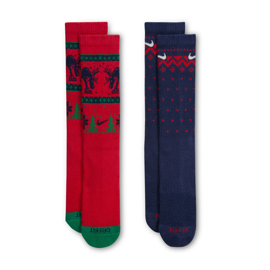 Nike Everyday Cush Crew Winter Wonderland Sock 2 Pack Red/Navy