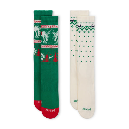 Nike Everyday Cush Crew Winter Wonderland Sock 2 Pack Green/White