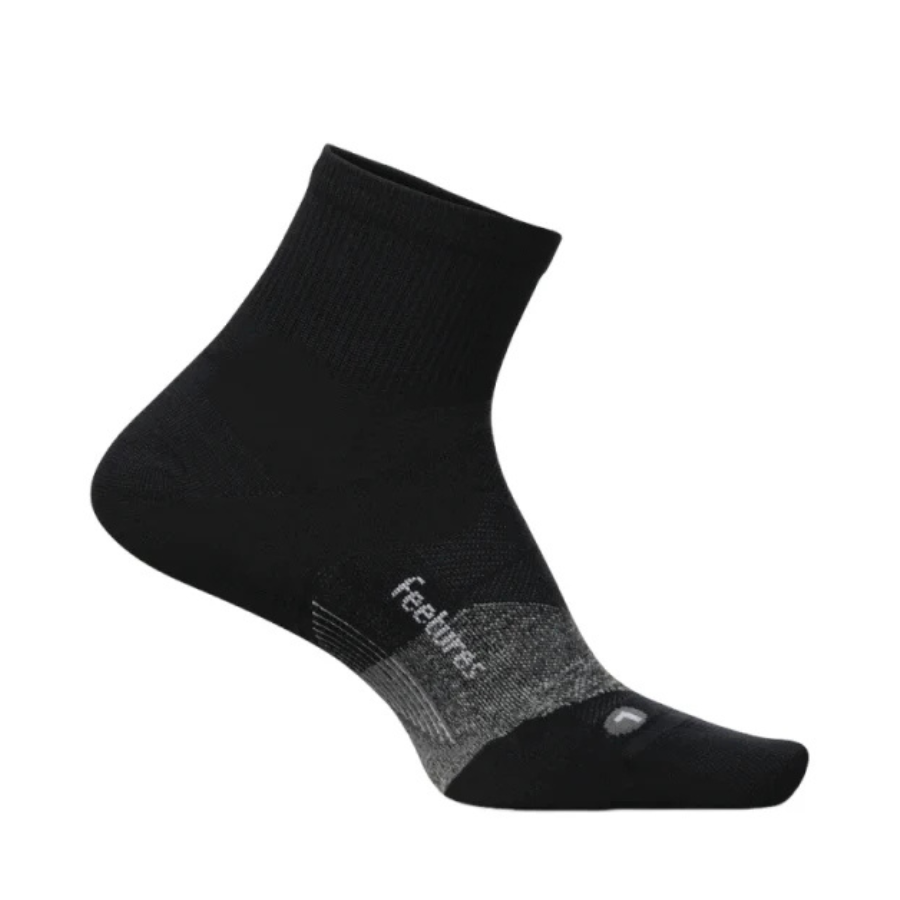Feetures Elite Ultra-Light Cushion Quarter Black Sock