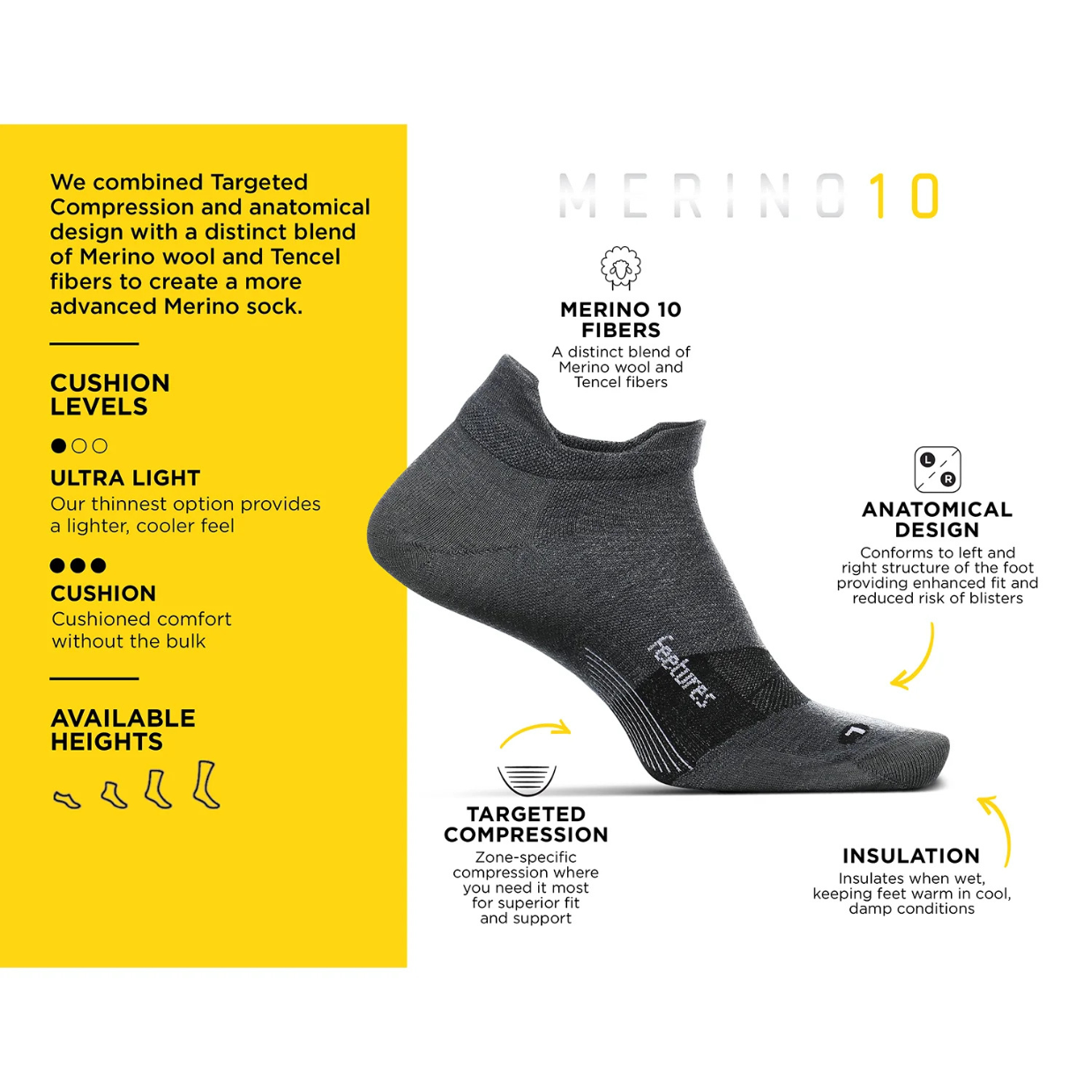 Feetures Merino 10 Max Cushion Tab Socks - Pampas Grass