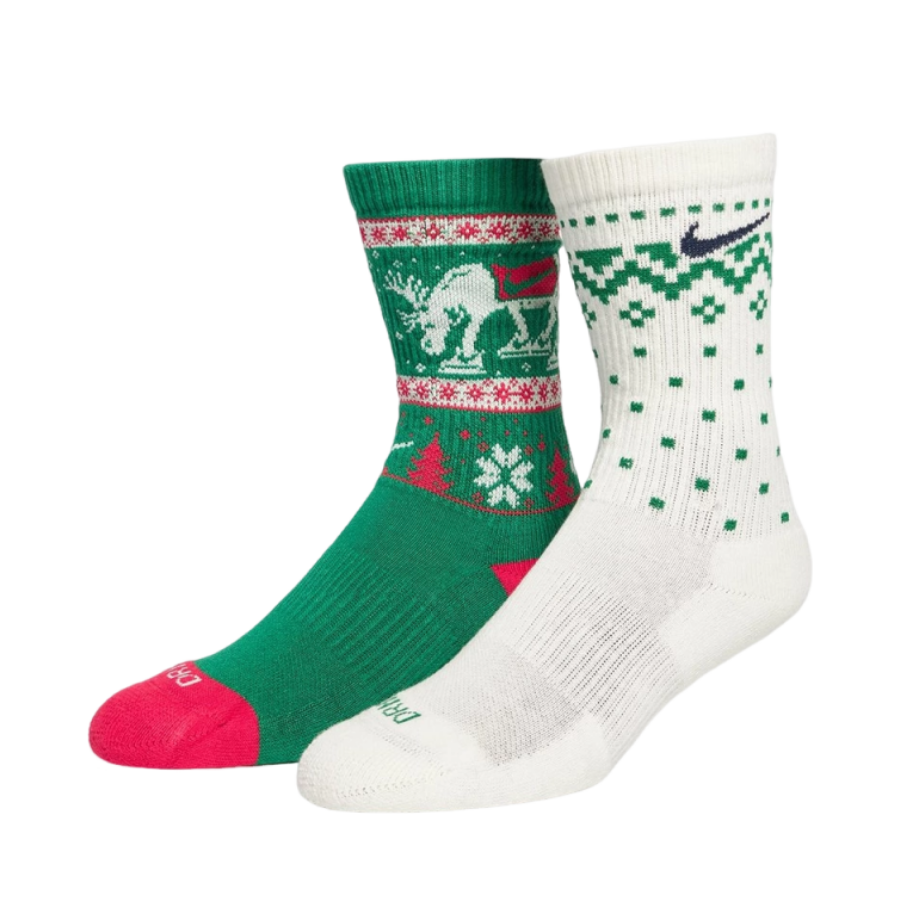 Nike Everyday Cush Crew Winter Wonderland Sock 2 Pack Green/White