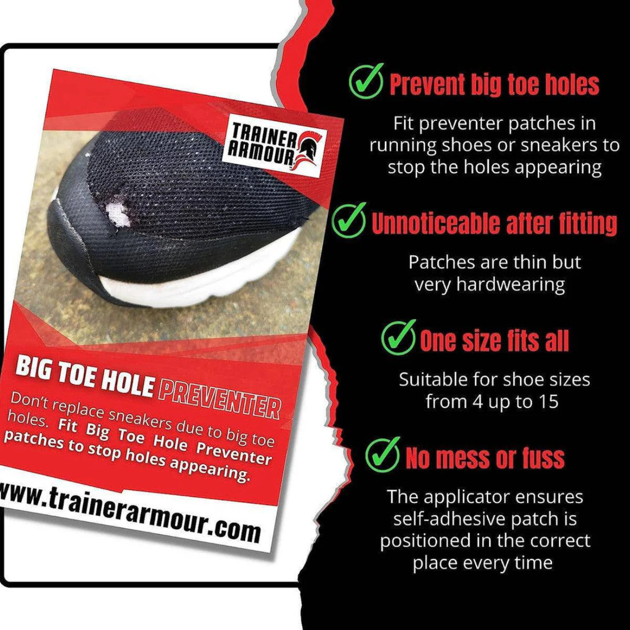 Trainer Armour Big Toe Hole Preventer - Black