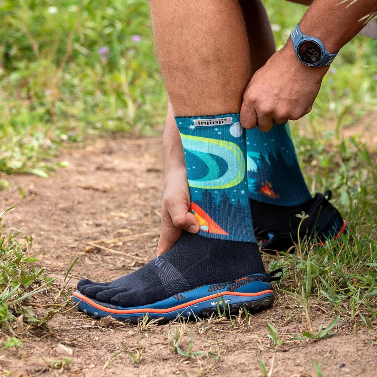 Injinji Trail Midweight Crew Sock Camping Graphic