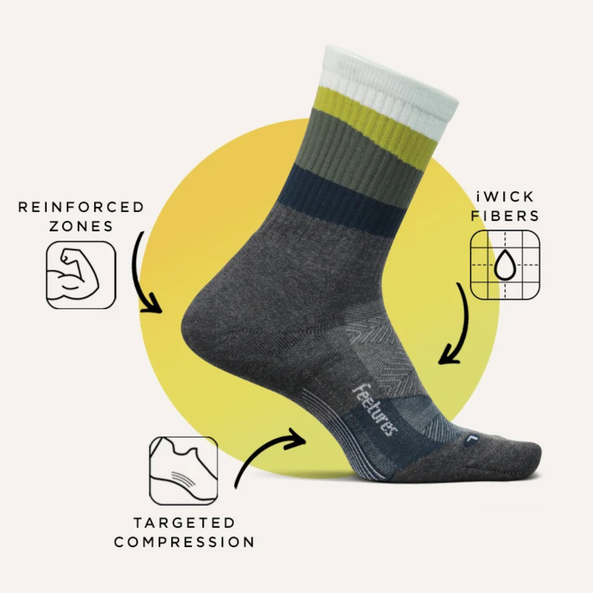 Feetures Trail Max Cushion Mini Crew Ascent Gray Sock