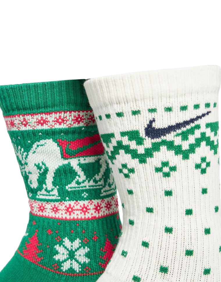 Nike Everyday Cush Crew Winter Wonderland Sock 2 Pack Green/White