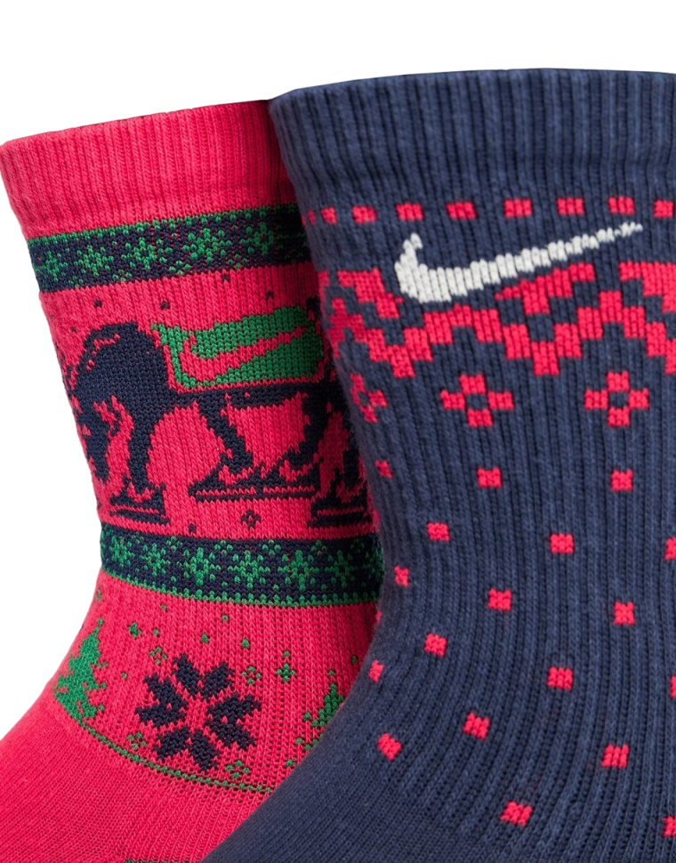 Nike Everyday Cush Crew Winter Wonderland Sock 2 Pack Red/Navy